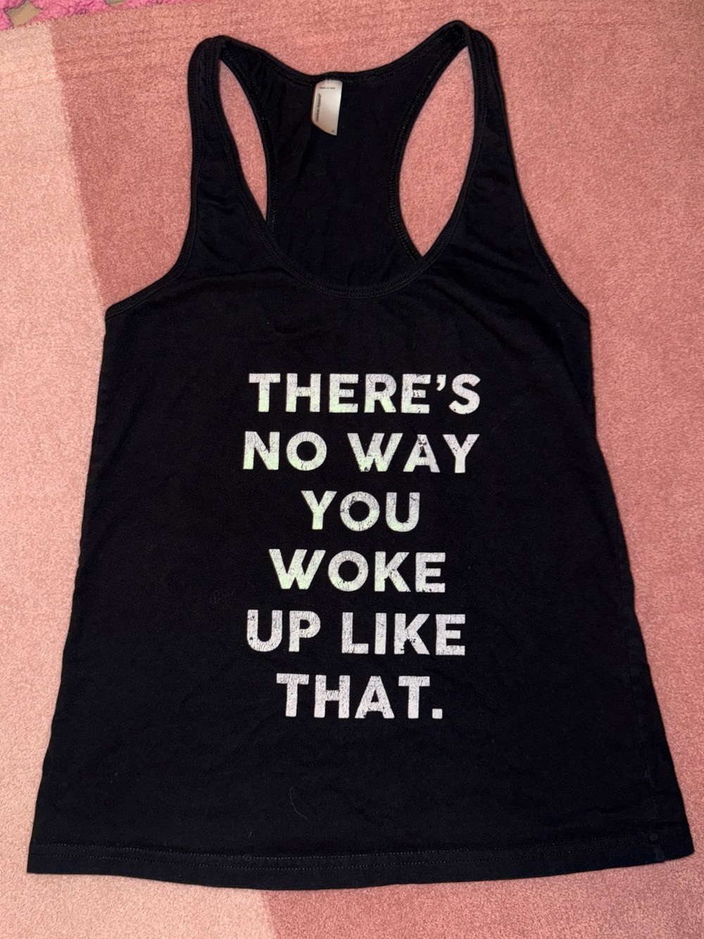 American Apparel 100% Cotton “I Woke Up Like This” Black Racerback Tank Sz Sm